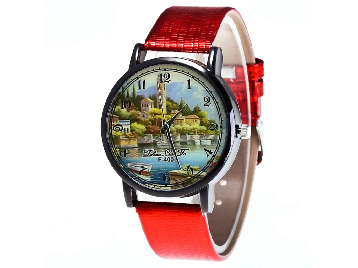 Reloj De Cuarzo Para Hombre Con Correa De Cuero Pu Impermeable (rojo)