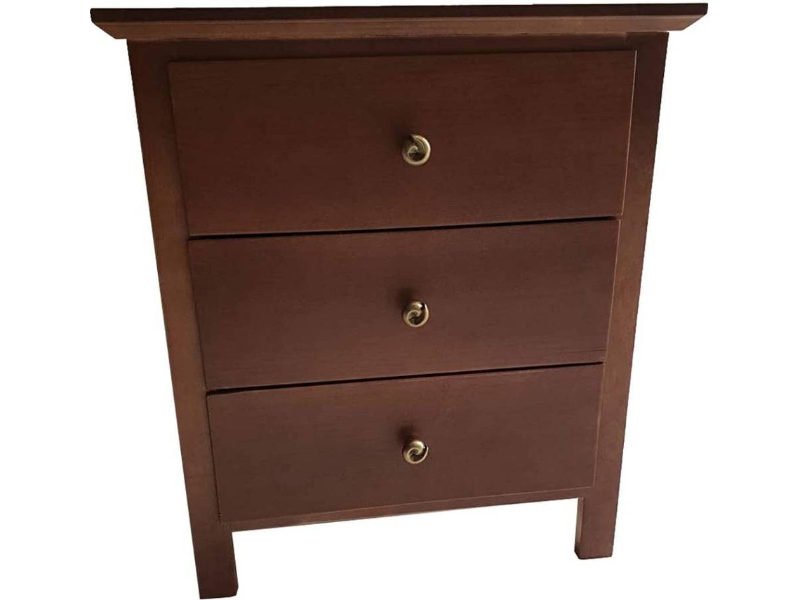 Mesita de Noche PEJECAR 3 Cajones (Marrón - Madera de Piño - 58x50x35 cm)