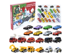 Calendario De Adviento De Navidad De 24 Días Con Coches De Juguete, Juguetes Y Regalos Navideños.