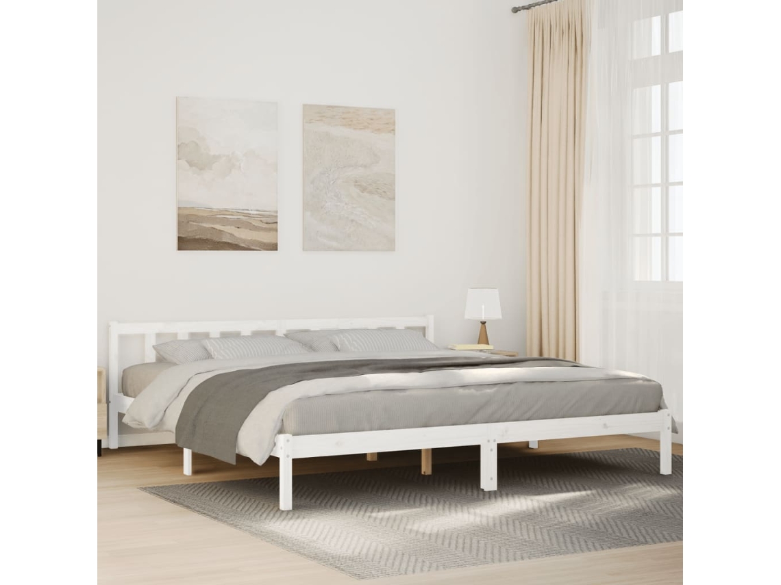 Cama Extralarga Sin Colchón Madera Maciza Pino Blanca 200x210cm