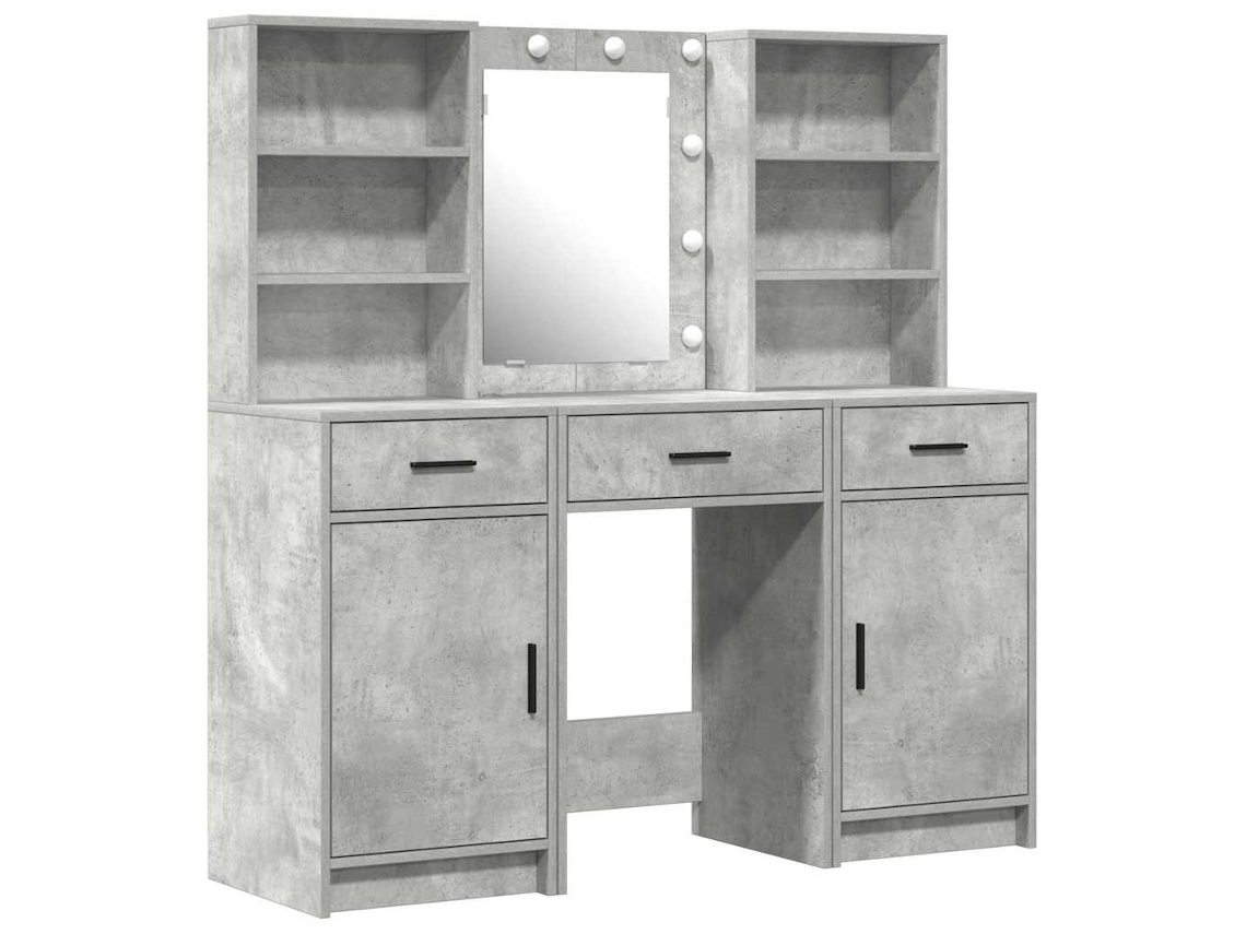 Conjunto De Tocador | Mesa De Vestidor Con Led 3 Uds Gris Concreto