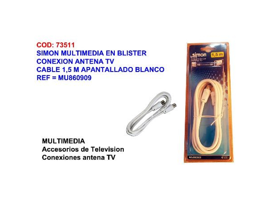 Simon multimedia bl conex-antena tv cable 1,5m apa.blco mu860909