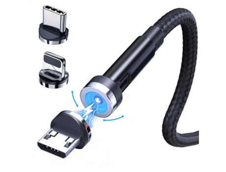 Cable Giratorio Grados Carga Rápida Compatible Ios Android Negro