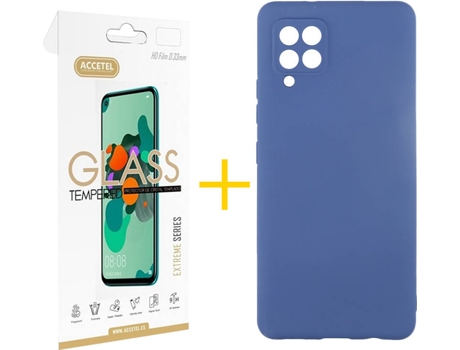 Funda y Protector de Vidrio Samsung Galaxy A42 5G ACCETEL Silicona Líquida Azul