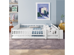 Cama Infantil 140x200cm, Pino Macizo, Estantes Abiertos, Puerta Con Seguro, Capacidad 200kg, Sin Colchón, Blanco