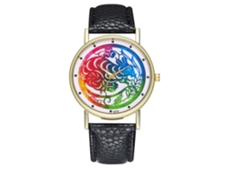 Reloj De Pulsera Unisex De Cuarzo Con Estampado Animal En Piel Sintética Negra.