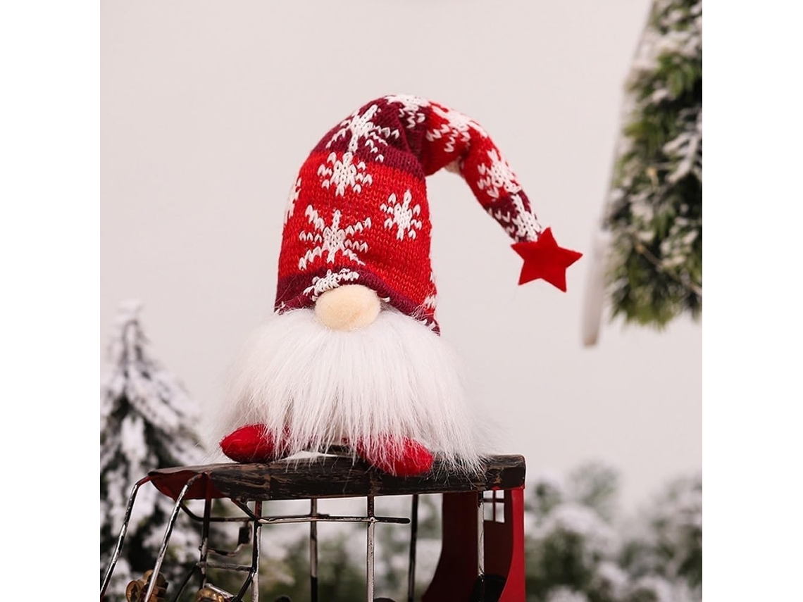 Adornos navideños con gnomos, estrella iluminada para el árbol, figuras de elfos, decoración de mesa con pilas (roja, pierna corta)