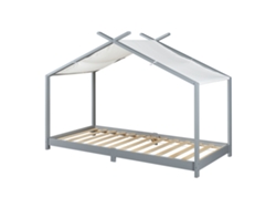 Cama para niños Brome Forma casita con techo pino 90 x 200 cm - Gris y Blanco [EN.CASA]