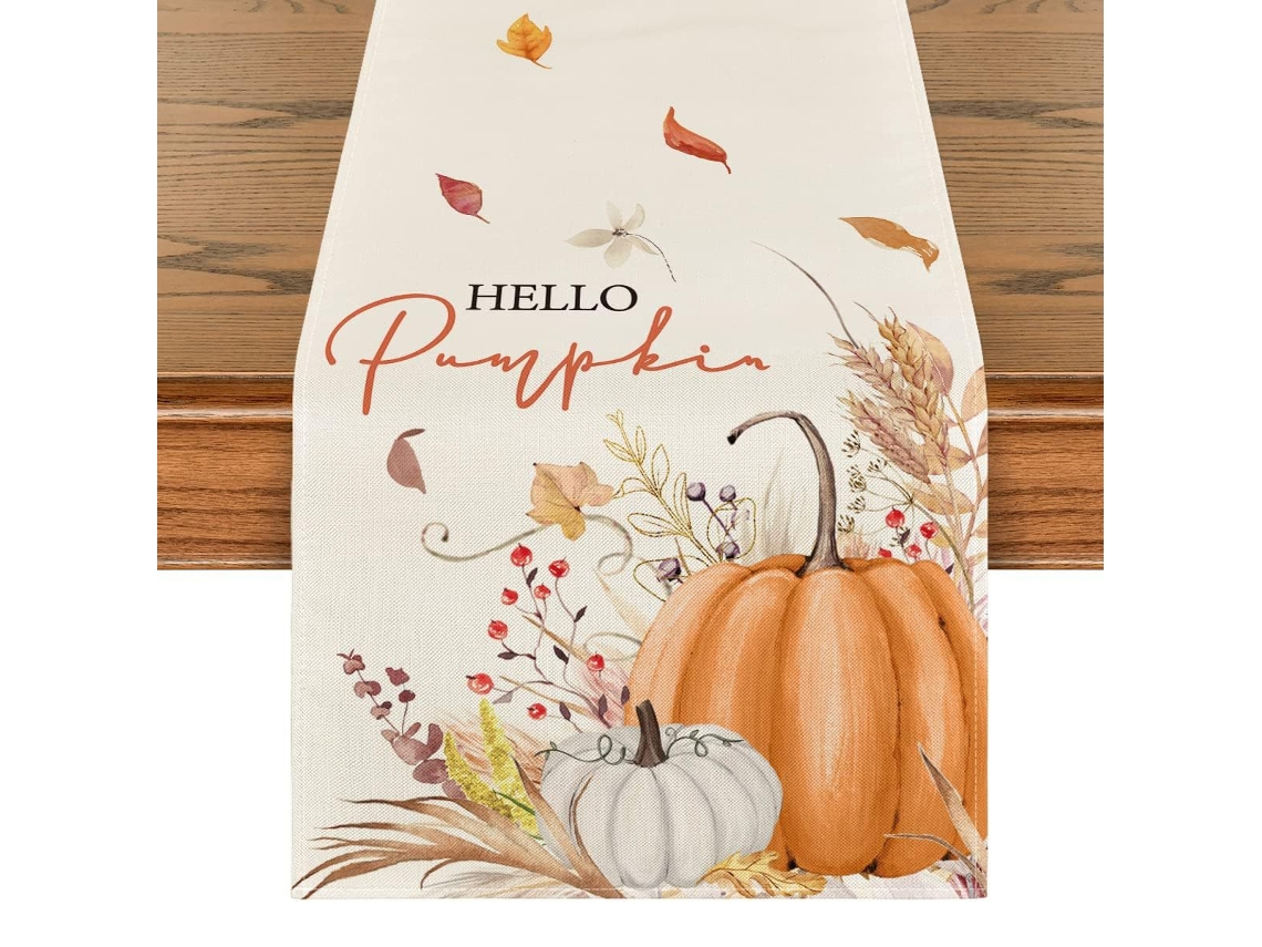 Camino de mesa con flores y hojas de calabaza, decoración otoñal para cocina NEVEANCE