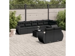 Conjunto de sofá de jardín de 9 piezas con cojines, ratán negro, Dkd Home Decor