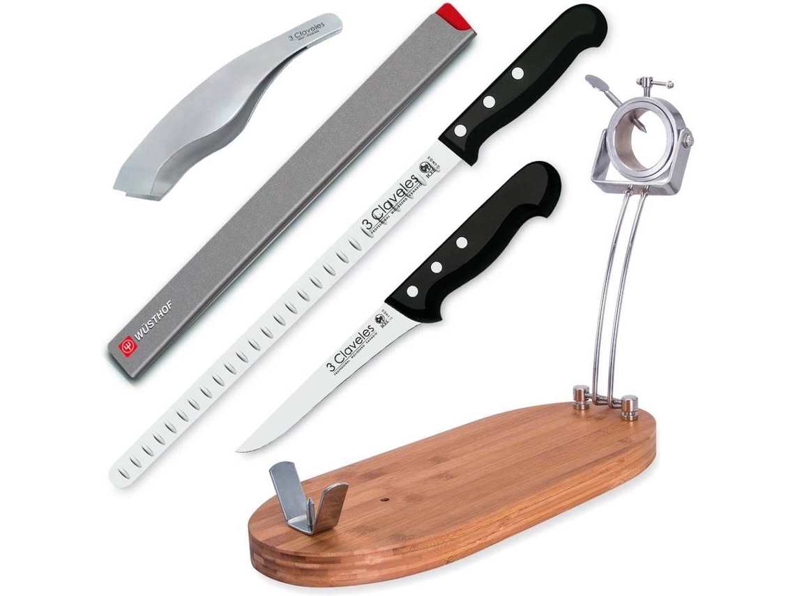 Soporte Jamonero 3 CLAVELES (Bambú - 47x18.5 cm)