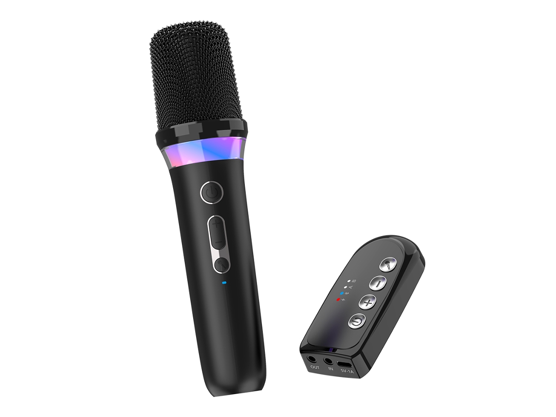Microfone de Karaokê Sem Fio, Amplificador Bluetooth, Luzes Rgb, Interface Aux de 3,5 Mm MDUG (conjunto Preto)
