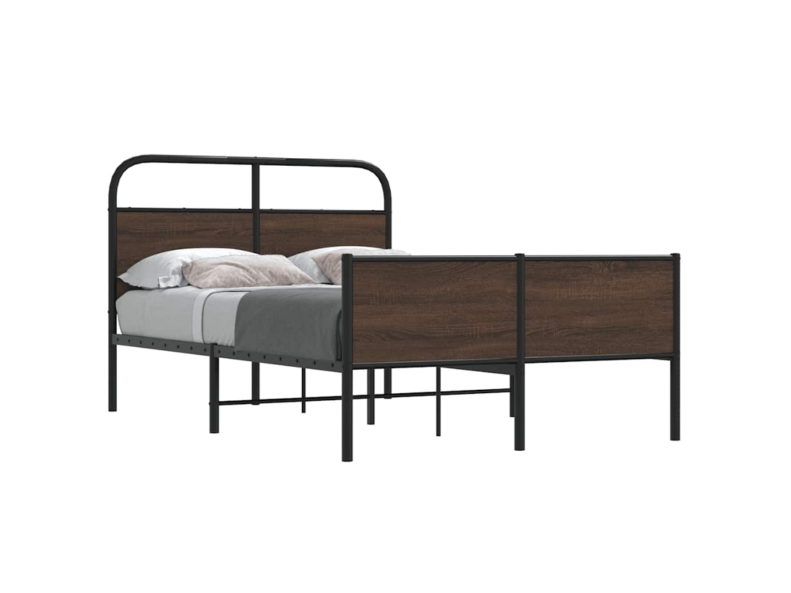 Estructura De Cama Sin Colchón 135x190 Cm Madera Marrón Roble