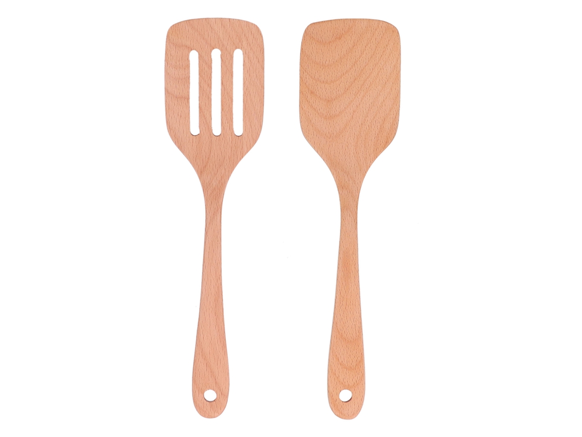 Juego De 2 Espátulas De Cocina De Madera De Haya, Resistentes Al Calor Y Antiadherentes.