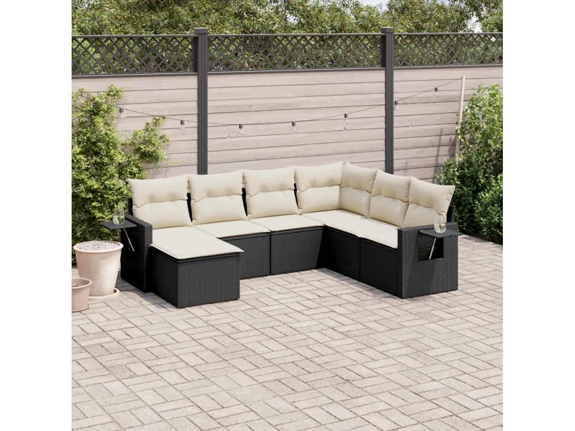 Conjunto de sofá de jardín de 7 piezas con cojines de mimbre negro de DKD Home Decor