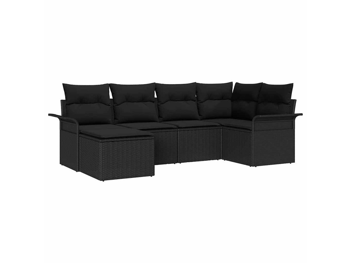 Conjunto de sofá de jardín de 6 piezas de mimbre negro EXCLUSIVO DE LA CASA