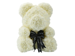 Oso de peluche con rosas artificiales, regalo de cumpleaños blanco
