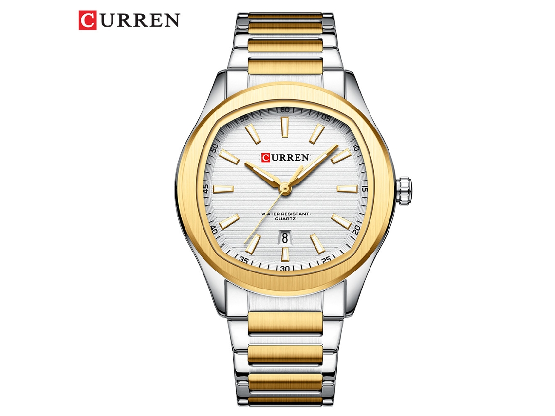 Reloj sencillo para hombre, resistente al agua, con calendario y movimiento de cuarzo (oro blanco).