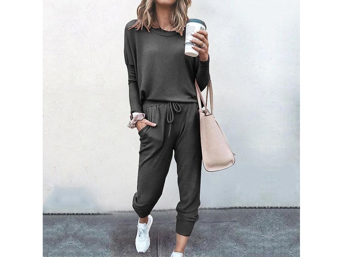 2026-conjunto Pijama Mujer 2 Piezas Con Bolsillos Suelto Y Cómodo Fit Lid L Gris Oscuro