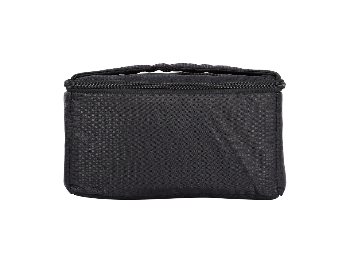 Estuche portátil para lentes de cámara con cremallera y acolchado protector.