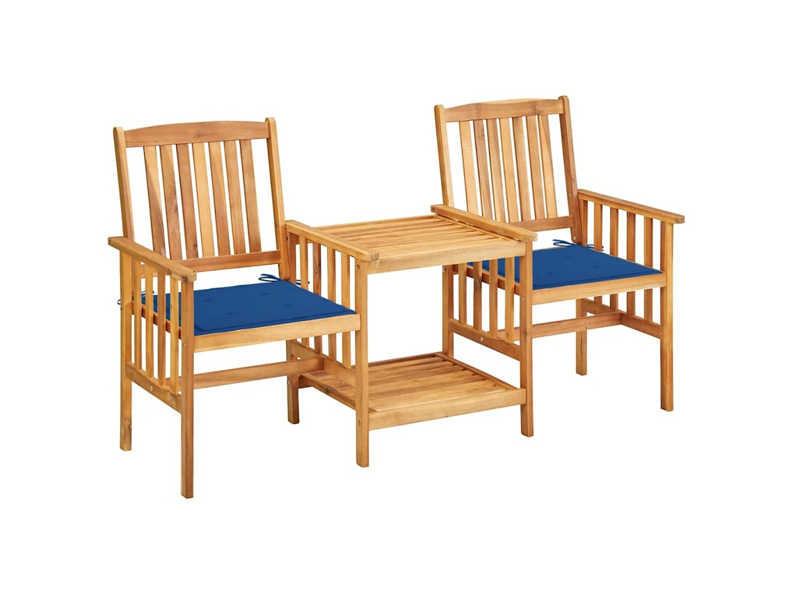 Sillas de jardín con mesa de centro y cojines de madera maciza de acacia, Dkd Home Decor