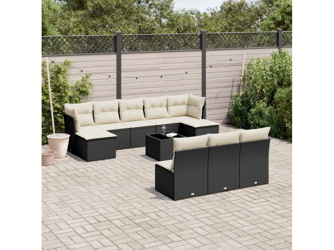 Conjunto de sofás de jardín de 11 piezas DKD Home Decor con cojines de mimbre negros