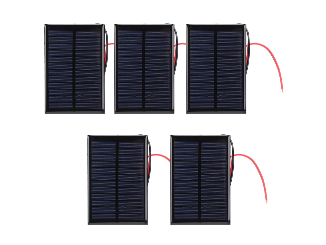 5 Piezas Panel Solar Mini Epoxi Módulo De Potencia 6v 0.6w Cables Rojo Y Negro 30cm Placa Celda Solar