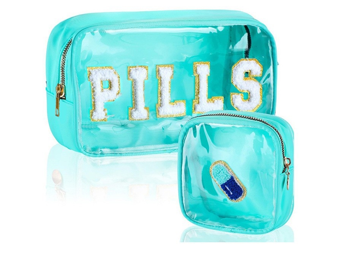 Neceser de viaje transparente de PVC con letras, 2 unidades, pastillas azules, chrui