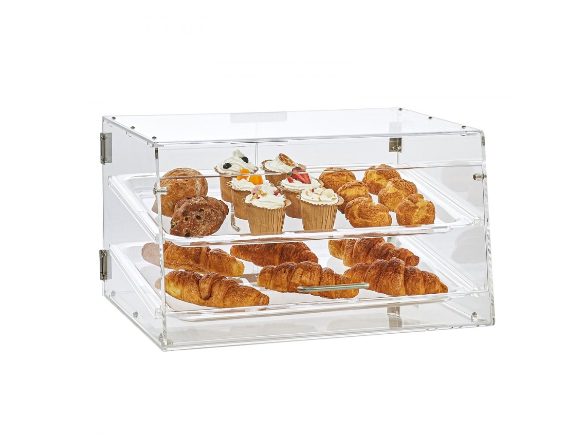 Vitrina Acrílica para Dulces y Pasteles con 2 Pisos, Bandejas de 510x350x35 Mm, Puerta Trasera Tekmaquinas