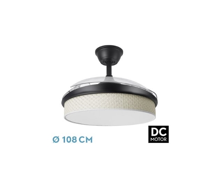 Ventilador DC Moda 72W Negro/Cañizo Blanco 3 Aspas FABRILAMP