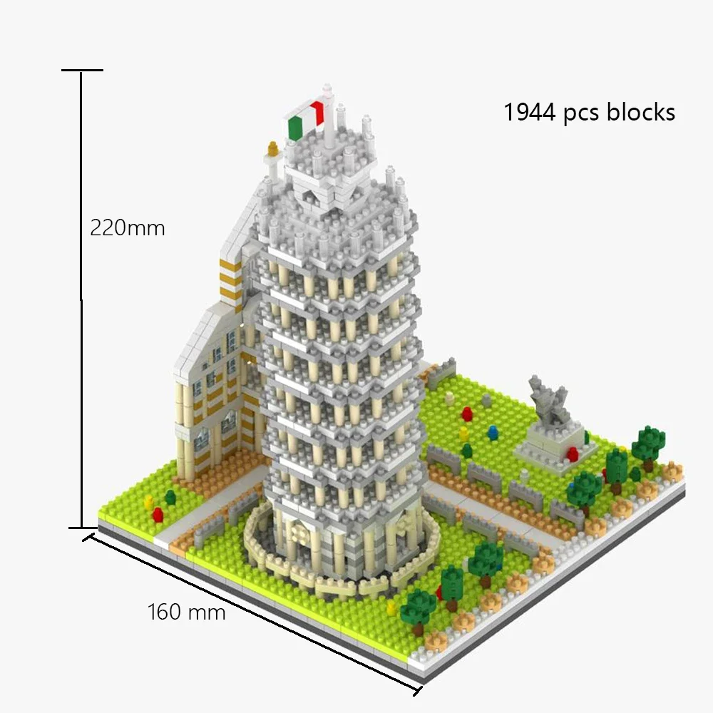 (torre Inclinada De Pisa) Edificio Famoso, Modelo De Bloque De Construcción En Miniatura, Decoración De Bloques De Ensamblaje.
