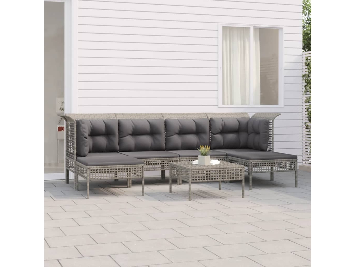 Conjunto de jardín DKD Home Decor de 7 piezas con cojines de mimbre gris