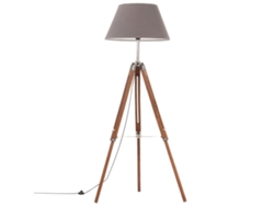 Lámpara Luminaria de Pie Trípode 141 cm Teca Maciza Castaño Miel/Gris
