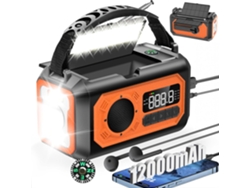 Radio solar, 2 paneles solares, cable USB, linterna, cargador de celular Zeuxo naranja