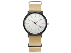 Reloj de pulsera sencillo estilo Gaiety para hombre, esfera redonda, correa de cuero sintético beige.