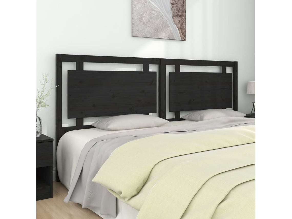 Cabecero De Cama Madera Maciza De Pino Negro 205,5x4x100 Cm