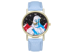 Reloj De Cuarzo Con Correa De Cuero Pu Fashion Dial Redondo Unisex (azul Claro)