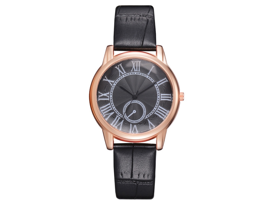Reloj De Pulsera De Moda Para Mujer Con Números Romanos Y Correa De Piel Sintética Negra.