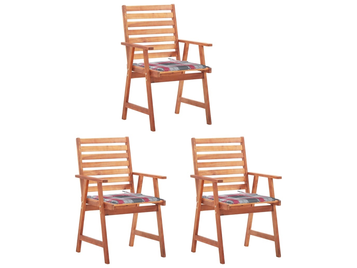 Sillas de comedor de jardín de 3 piezas DKD Home Decor con cojines de acacia maciza