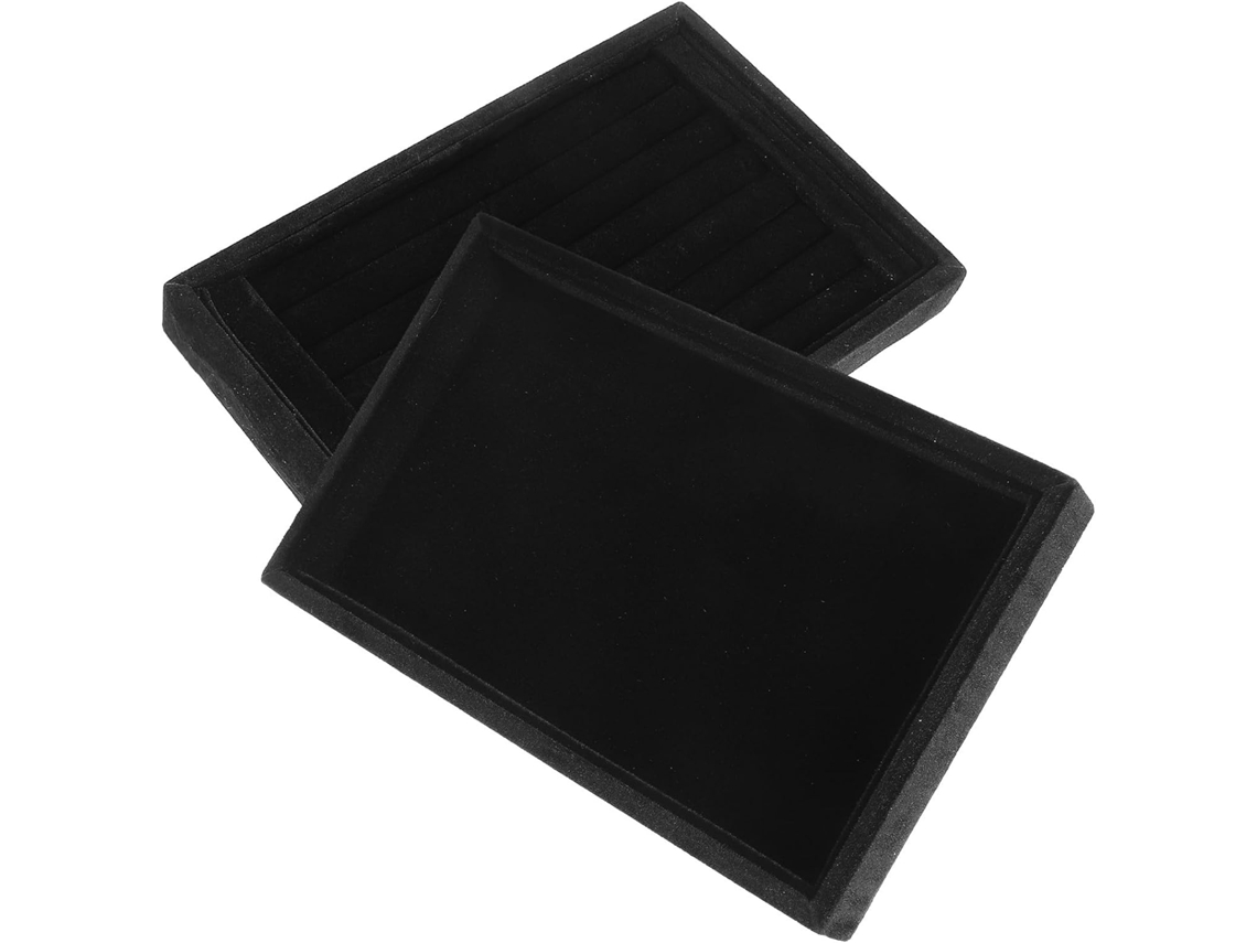 Soporte Exhibición Anillos Mdf Negro Bandeja Almacenamiento Joyas Ligera Elegante 2 Piezas Proteger Organizar