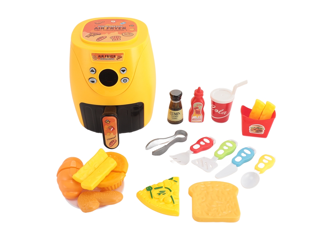 Mali conjunto de Brinquedo Air Fryer para Crianças com Comida Mudança de Cor Acessórios de Cozinha Amarelo