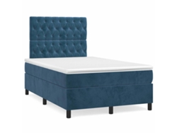 Cama Box Spring Con Colchón Terciopelo Azul Oscuro 120x190 Cm