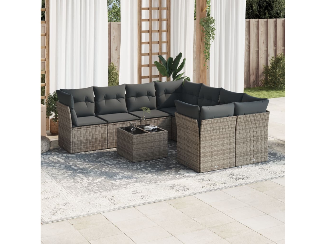 Conjunto de sofá de jardín de 9 piezas con cojines de mimbre gris de DKD Home Decor