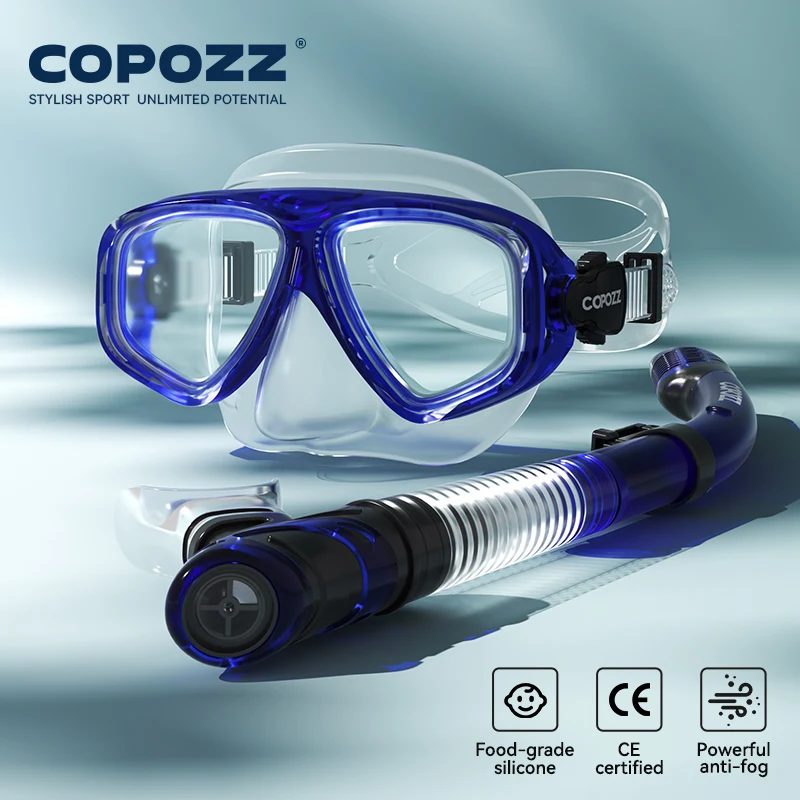 (azul) Máscara De Buceo Profesional, Antivaho, Con Placa Frontal De Cristal Templado, Unisex.
