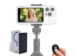 Cámara selfie magnética inalámbrica con Bluetooth y pantalla trasera para celulares Yunzii (blanca)