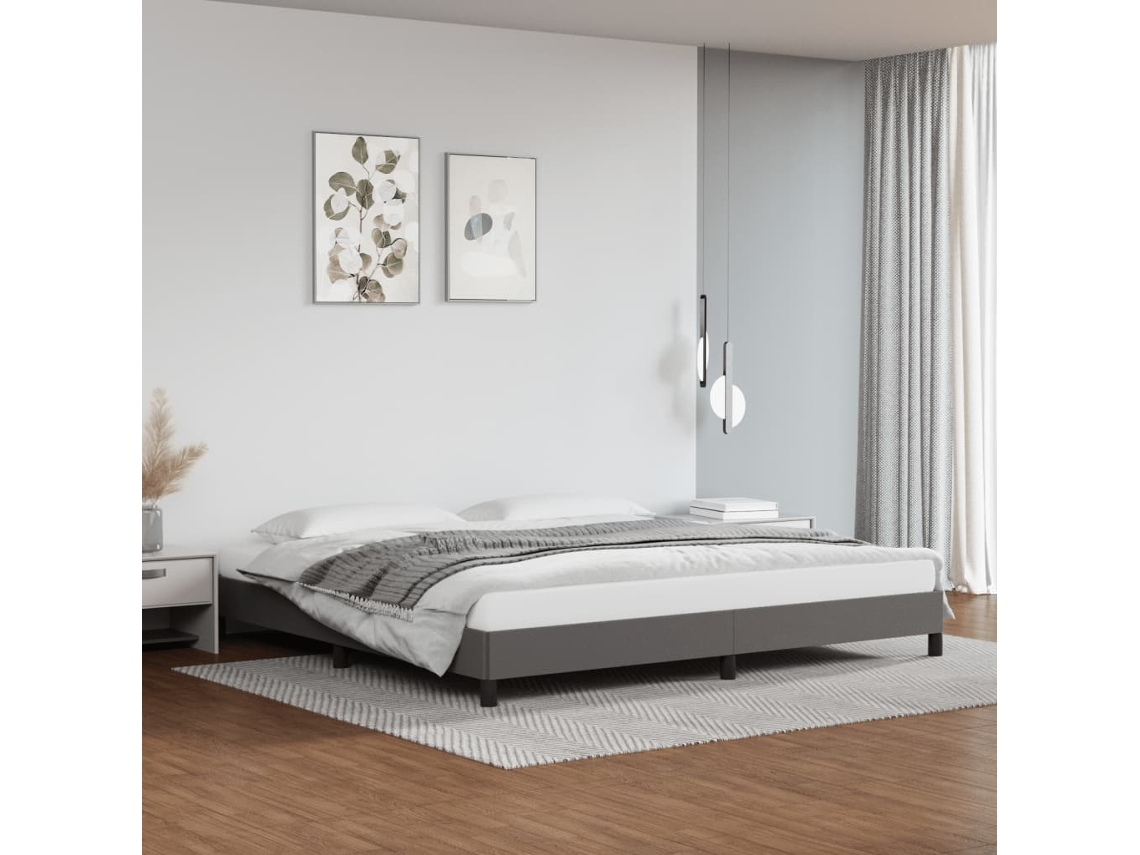 Estructura De Cama Sin Colchón Cuero Sintético Gris 200x200 Cm