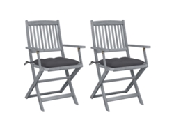Sillas plegables de exterior de acacia maciza de 2 piezas con cojines DKD Home Decor