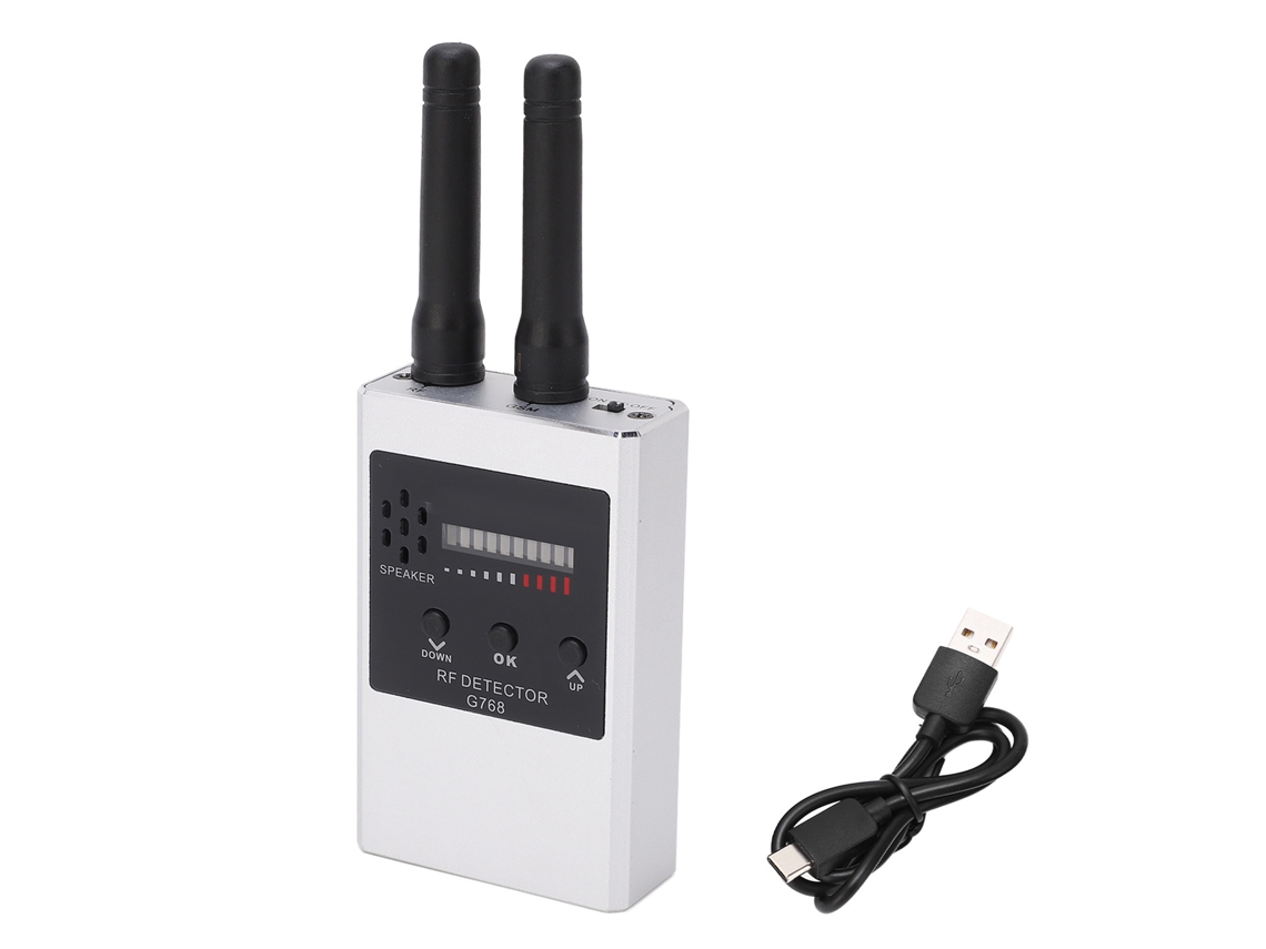 Detector De Señales Rf Inalámbricas Alta Sensibilidad Cámara Gps 10 Niveles Led Plata