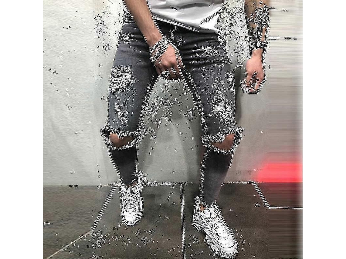 2026-pantalones Vaqueros Skinny Rotos Para Hombre De Denim Elástico Talla Asiática