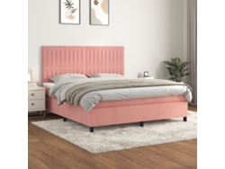 Cama Box Spring Con Colchón Terciopelo Rosa 180x200 Cm